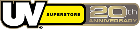 UVSuperstore logo announcing 20th Anniversary - One Source for all your UV needs
